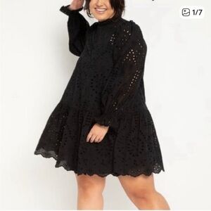 NWT Eloquii Black Eyelet cotton dress with slip size 16 ruffle sleeves and hem